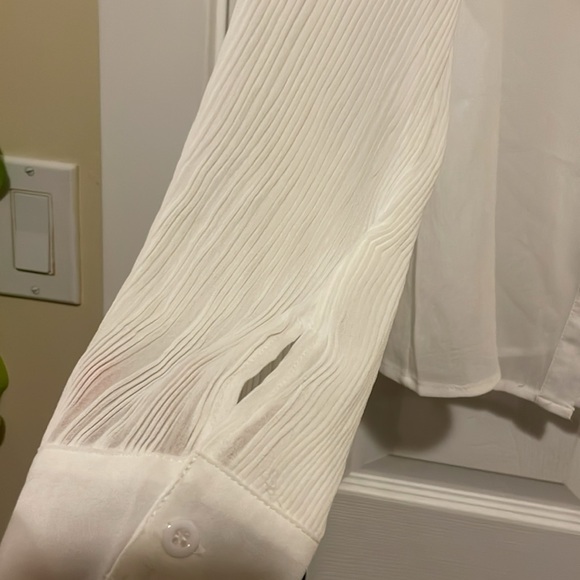 Joie white pleated ruffle sheer button up white blouse with black neck tie - Picture 3 of 7